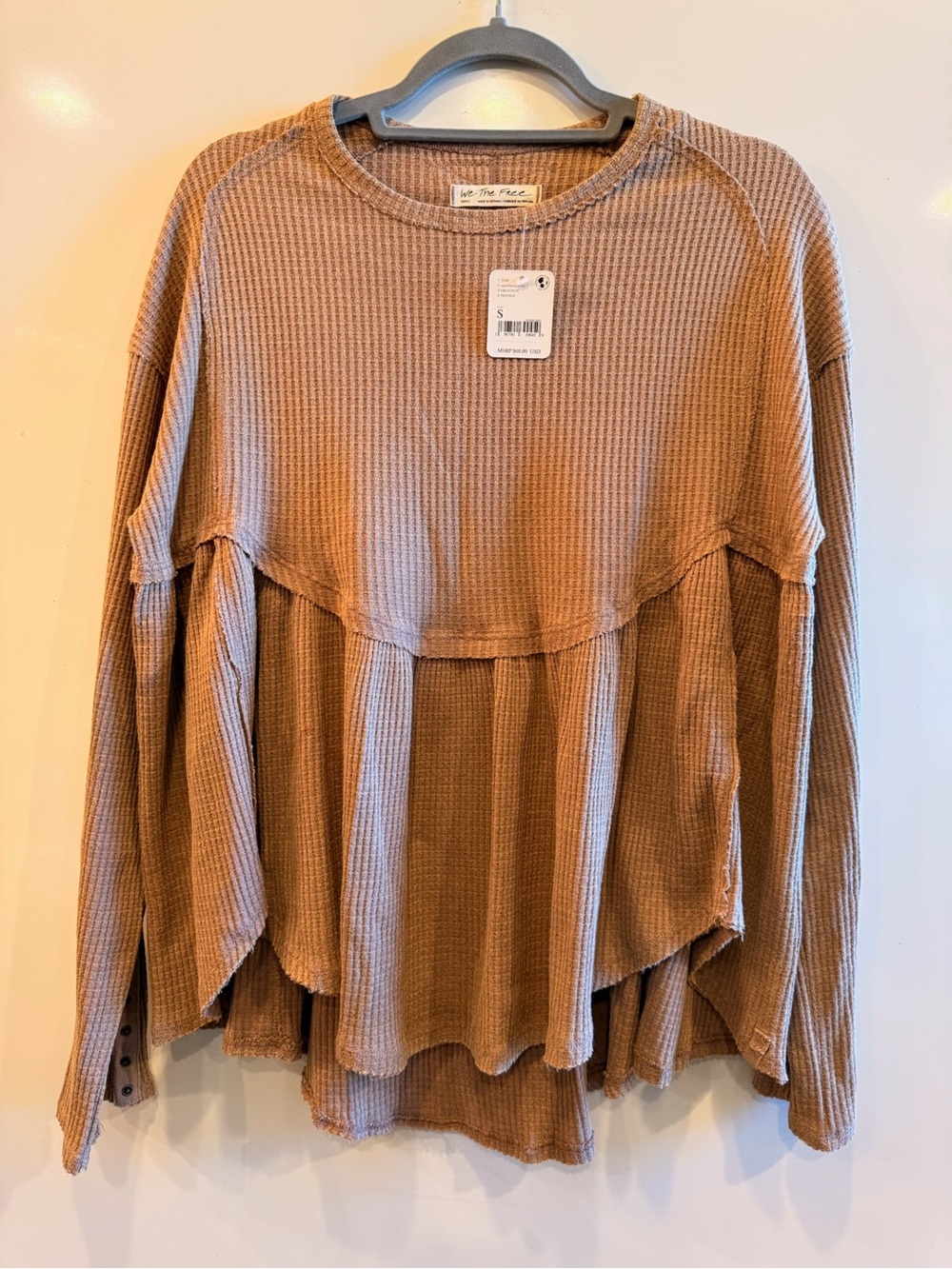We The Free Waffle Peplum Long-Sleeve Top - Taupe